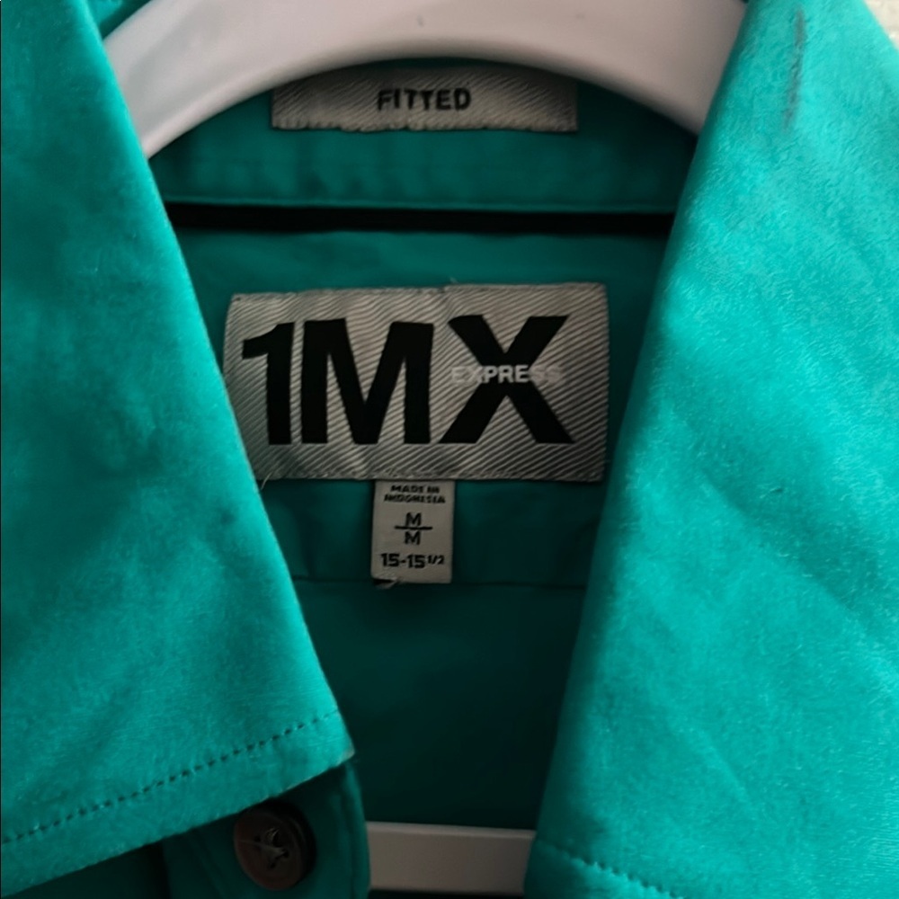 Express Green Dress Shirt Long Sleeve Button-Down - Picture 2 of 6